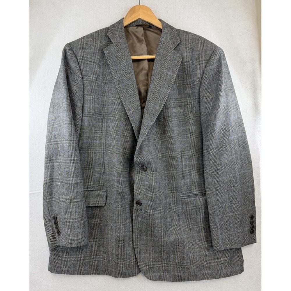 Brooks Brothers 346 Mens Suit Coat 48R Gray Glen Plaid 100% Wool, Sm Ink Stain - Picture 2 of 11